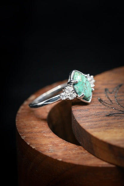 Sterling Silver Natural Turquoise Diamond Ring