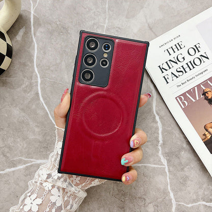 High-End All-Inclusive Magnetic Wireless Charging Leather Anti-Fall Phone Case For Samsung Galaxy
