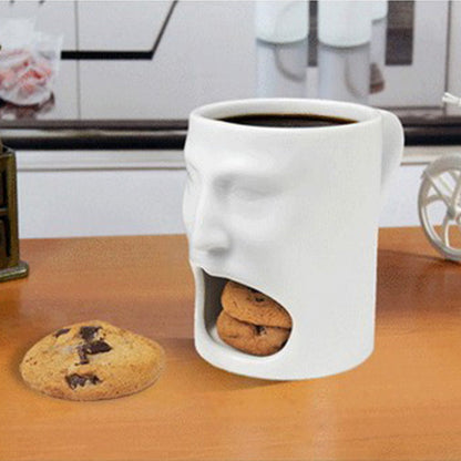 Face Design Ceramic Mug with Biscuit Pocket Holder